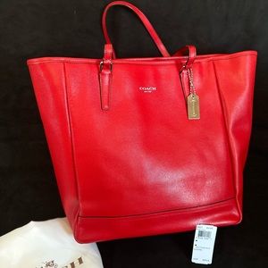 Coach Saffiano Leather Medium North/South Tote, Red, Style #23821.
